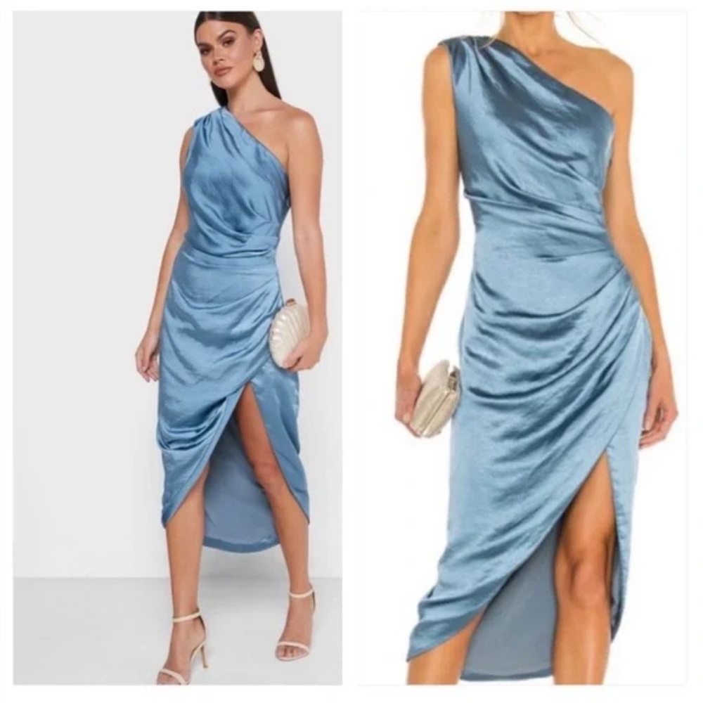 $248 Elliatt Revolve Cassini Midi Dress in Blue One Shoulder Gown Size XS